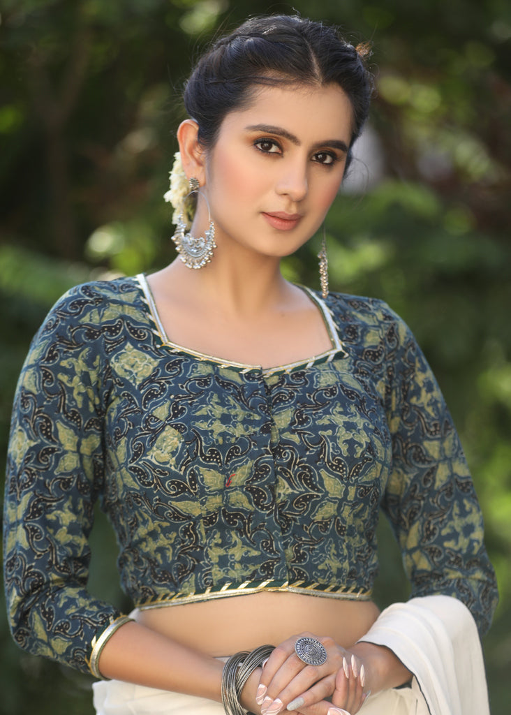Classy Ajrakh Blouse with Highlighted with Gota Patti Lace