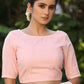 Baby Pink Cotton Blouse with Applique Work  and Embroidery Detailing on the Sleeves