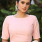 Baby Pink Cotton Blouse with Applique Work  and Embroidery Detailing on the Sleeves