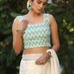 Turquoise Chikankari Sleeveless Blouse with Pompom Lace Detailing