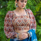 Exclusive Boroque Print Peach Puff Sleeves Blouse