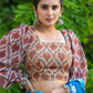 Exclusive Boroque Print Peach Puff Sleeves Blouse