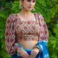 Exclusive Boroque Print Peach Puff Sleeves Blouse