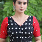Standout Black Ikat Cotton Blouse with Red Cotton Silk Sleeves and Mirrorwork Detailing