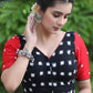 Standout Black Ikat Cotton Blouse with Red Cotton Silk Sleeves and Mirrorwork Detailing