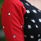 Standout Black Ikat Cotton Blouse with Red Cotton Silk Sleeves and Mirrorwork Detailing