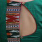 Trendy Bottle Green Cotton Blouse with Border Ikat Combination and Wooden Button Detailing at the Back