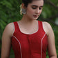 Stylish Maroon Cotton Silk Sleeveless with Semi-Circular Kutch Patch on the Back