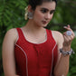Stylish Maroon Cotton Silk Sleeveless with Semi-Circular Kutch Patch on the Back