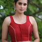 Stylish Maroon Cotton Silk Sleeveless with Semi-Circular Kutch Patch on the Back