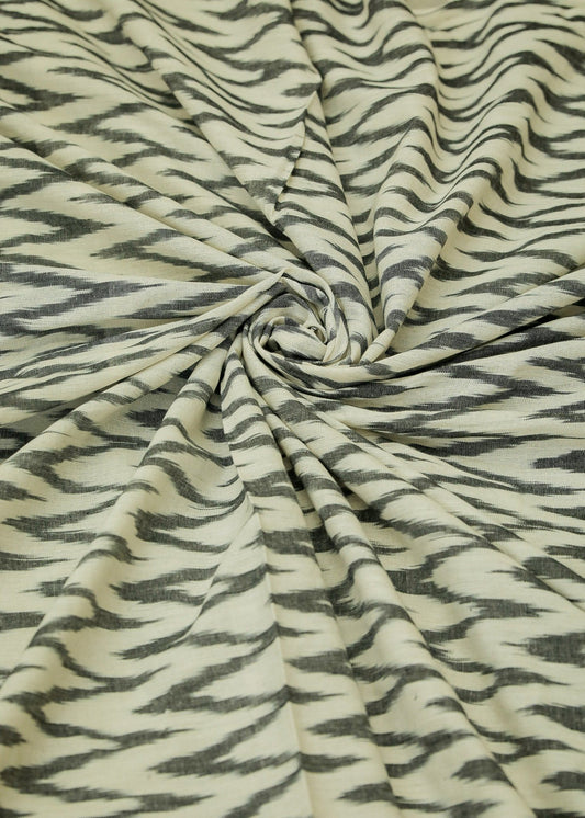 Pure Cotton Ikat Fabric with Black on White  Zig Zag design