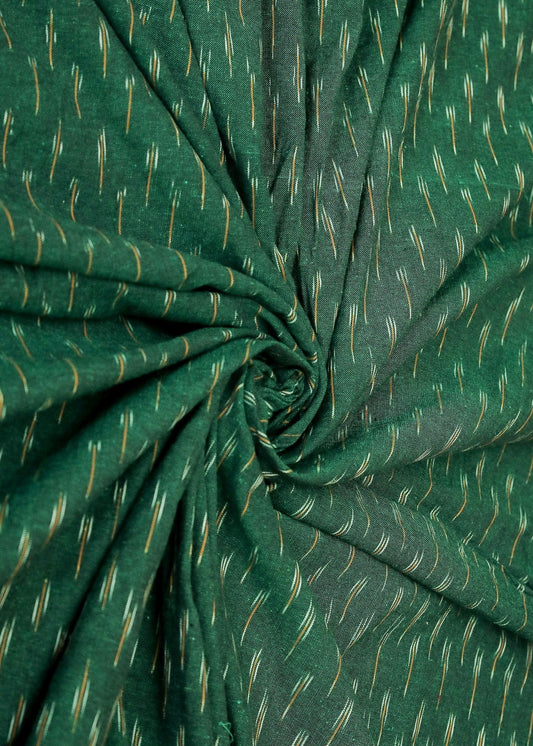 Classy Pure Ikat Cotton Fabric in green Colour