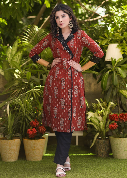 Stylish Cotton Printed Hand Embroidered Kurta -Pant Optional