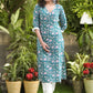 Classy Cotton Teal Floral Print Straight Cut Kurti - Pant Optional