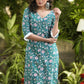 Classy Cotton Teal Floral Print Straight Cut Kurti - Pant Optional