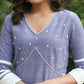 Classy Pure Cotton Lilac Kurta with Pearl Embellishment on Yoke and Matching Pant Set - Chiffon Dupatta Optional