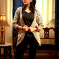 Madhubani printed layered jacket set with matching spaghetti top