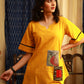 Gond tribal art hand-painted Multi-patchwork pure cotton top In beautiful mustard colour