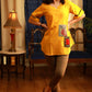 Gond tribal art hand-painted Multi-patchwork pure cotton top In beautiful mustard colour