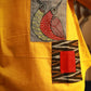 Gond tribal art hand-painted Multi-patchwork pure cotton top In beautiful mustard colour