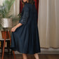 Space blue satin flared dress with glass bead floral hand embroidery