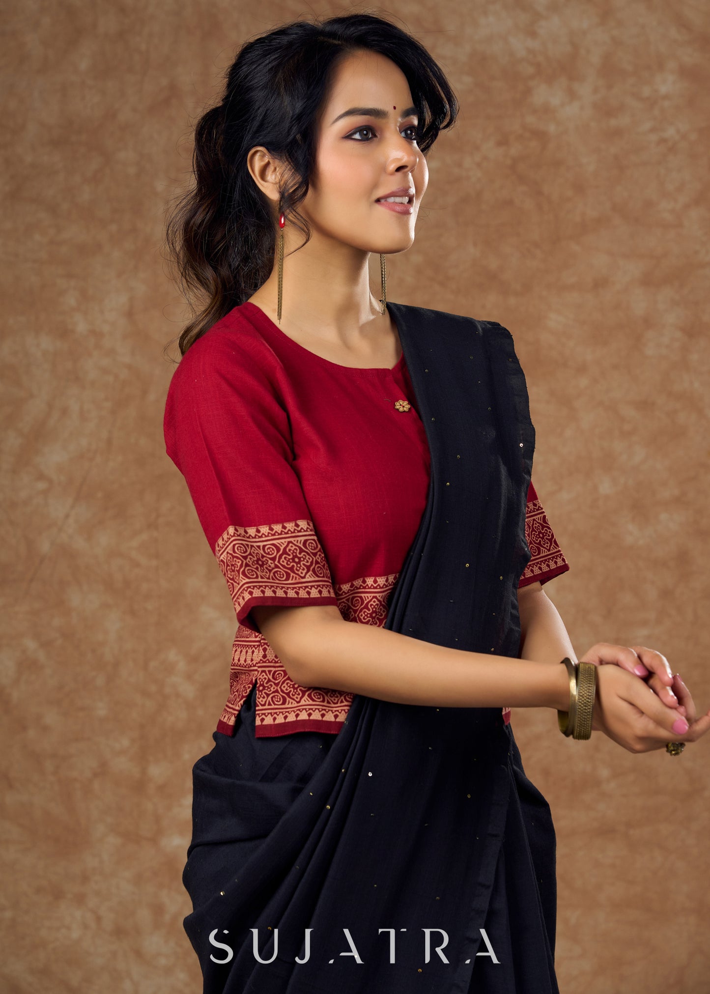 Beautiful Black Saree with Silver tops