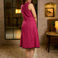 Bold Magenta Hand Block Printed Midi Dress with Black Tribal Panel Border