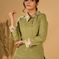 Meadow Mint Slub Kurta with Artistic Cuffs and Twisted Collar