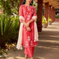 Minimal Coral Chanderi Kurta with Detailed Chikankari Embroidery & Soft Finish