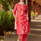 Minimal Coral Chanderi Kurta with Detailed Chikankari Embroidery & Soft Finish