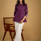 Elegant purple cotton top beautifully finished with delicate lace detailing