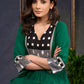 Elegant-Bottle-Green-Cotton-A-Line-Kurta-Highlighted-With-Ikat-Combination--Pant-Optional