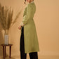 Meadow Mint Slub Kurta with Artistic Cuffs and Twisted Collar