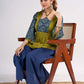 Olive Cotton Designer Top with Ajrakh Yoke and Statement Neckpiece-Tie Up Drawstring