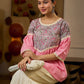 Graceful Pink Gathered Top Featuring A Paisley Printed Yoke And Coordinated Sleeves