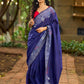 Vibrant Royal Blue Hand Block Printed Cotton Saree
