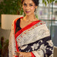 Classic Black & White Kalamkari Pure Silk Saree with Bold Red Contrast Border