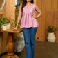 Amethyst Breeze Sleeveless Gathered Top in Viscose Blend with Fine Crochet Lace