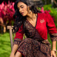 Indie Charm Maroon & Black Ajrakh Patchwork Print Dress