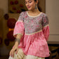 Graceful Pink Gathered Top Featuring A Paisley Printed Yoke And Coordinated Sleeves