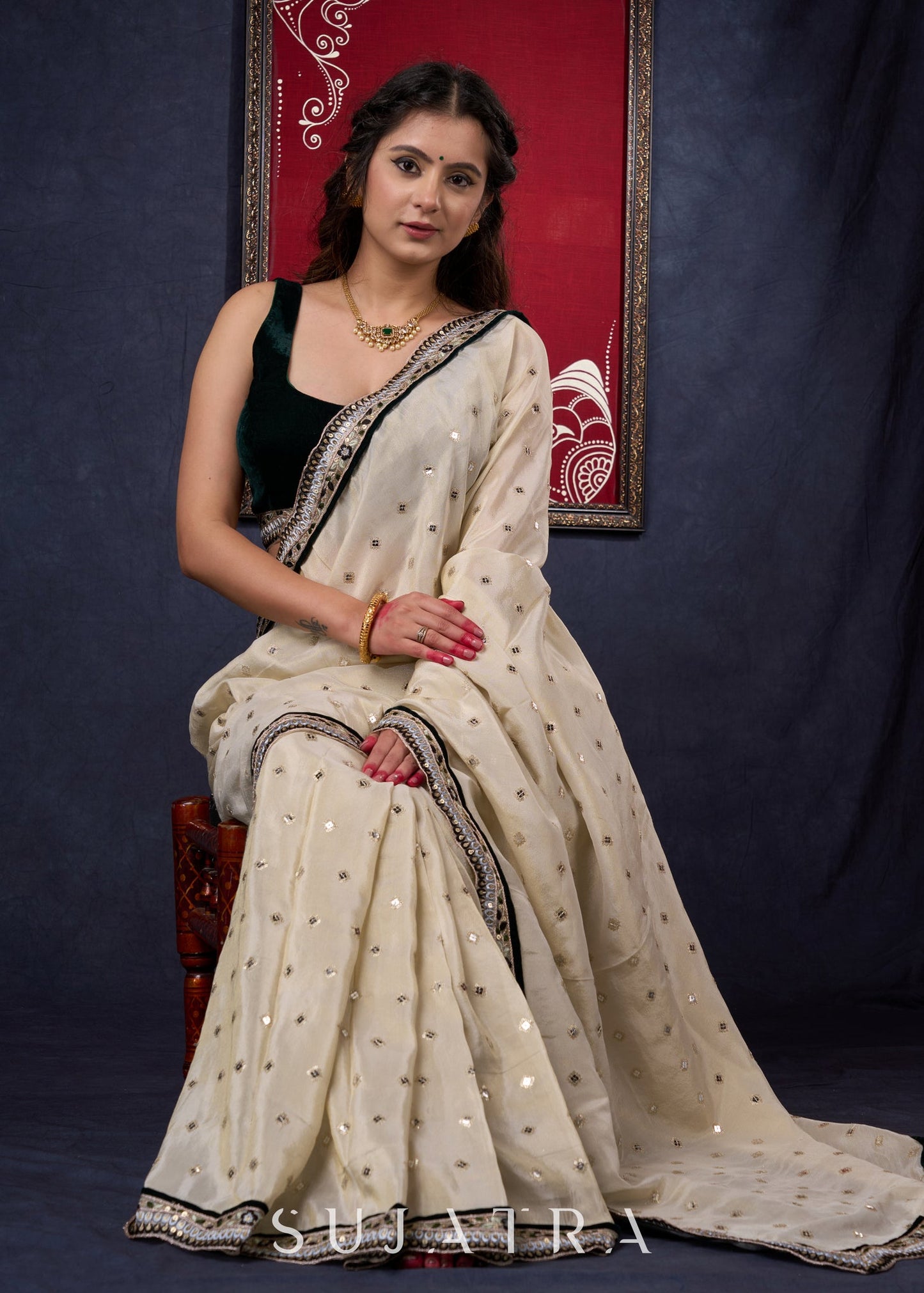 Classy Tissue saree with all-over work Highlighted with Beautiful border