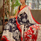 Classic Black & White Kalamkari Pure Silk Saree with Bold Red Contrast Border