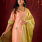 Graceful Peach-Green Combination Chanderi Kurta with Fine Embroidery