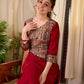Deep Maroon Cotton Kurta with Asymmetric Kalamkari Print Yoke and Cuff Detail