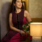 Bold Magenta Hand Block Printed Midi Dress with Black Tribal Panel Border