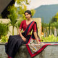 Striking Black Modal Saree with Hand-Painted Madhubani Pallu & Maroon-Blue Border