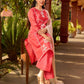 Minimal Coral Chanderi Kurta with Detailed Chikankari Embroidery & Soft Finish