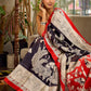 Classic Black & White Kalamkari Pure Silk Saree with Bold Red Contrast Border