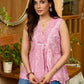 Amethyst Breeze Sleeveless Gathered Top in Viscose Blend with Fine Crochet Lace