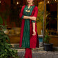Elegant maroon cotton-silk kurta featuring a green Ikat patch and stand collar.